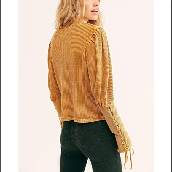 Free People Tasha Thermal Mustard Top - Picture 2 of 7